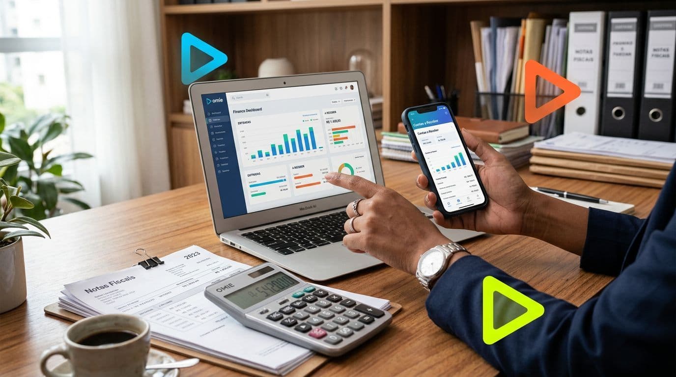 Análise de dados financeiros em computador e smartphone.