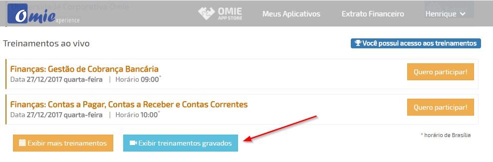 Exibir treinamentos gravados